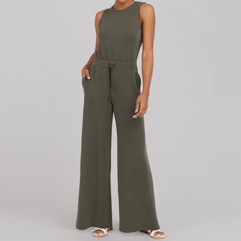 Women's Solid Color Sleeveless Lace-up Jumpsuit