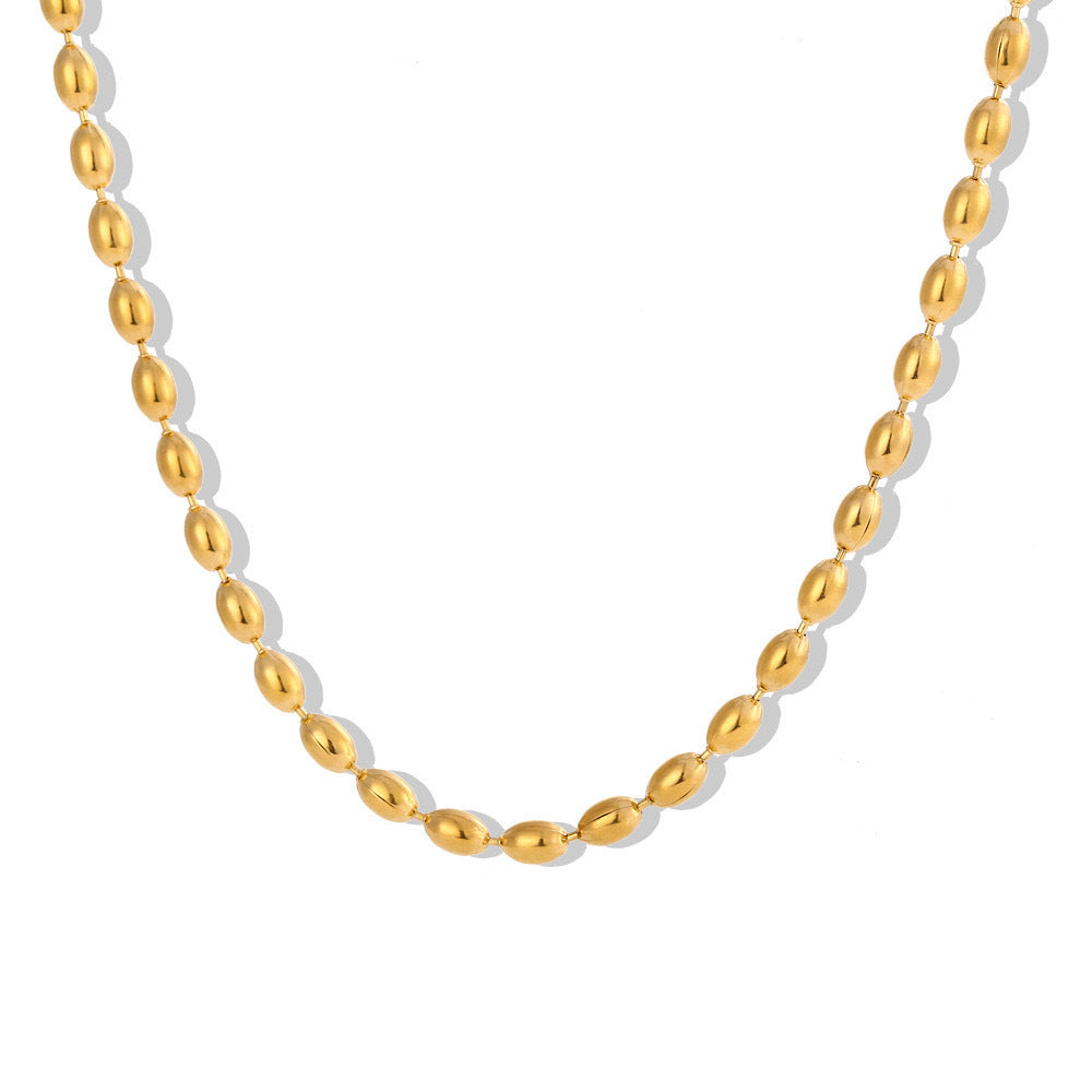 Simple Personality Stainless Steel Plated 18K Gold Oval Bead Chain For Women