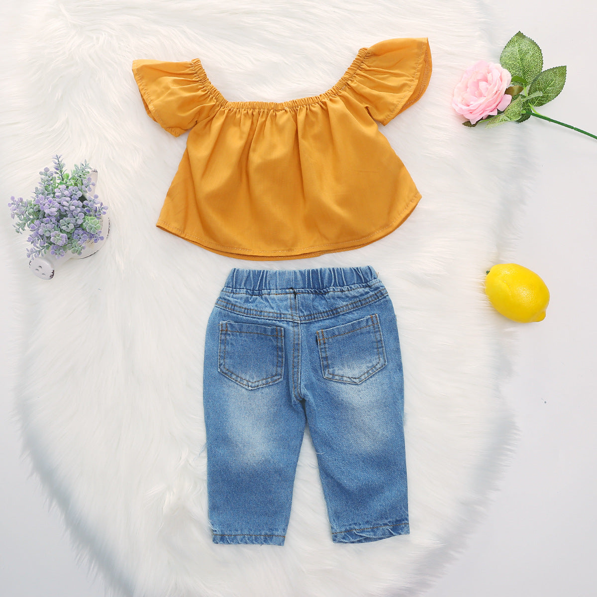Sunflower Print Brushed Jeans Set