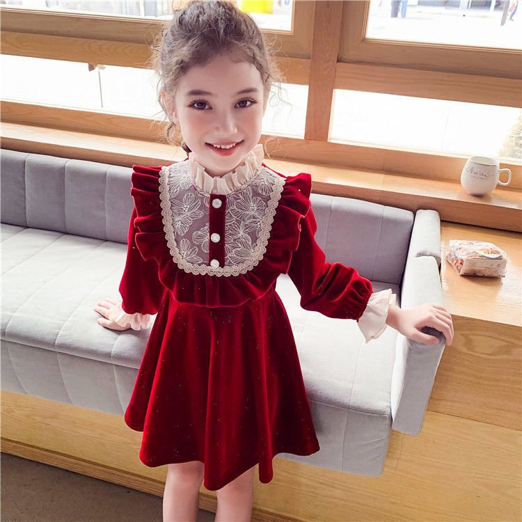 Christmas Red Dress Girl Velvet