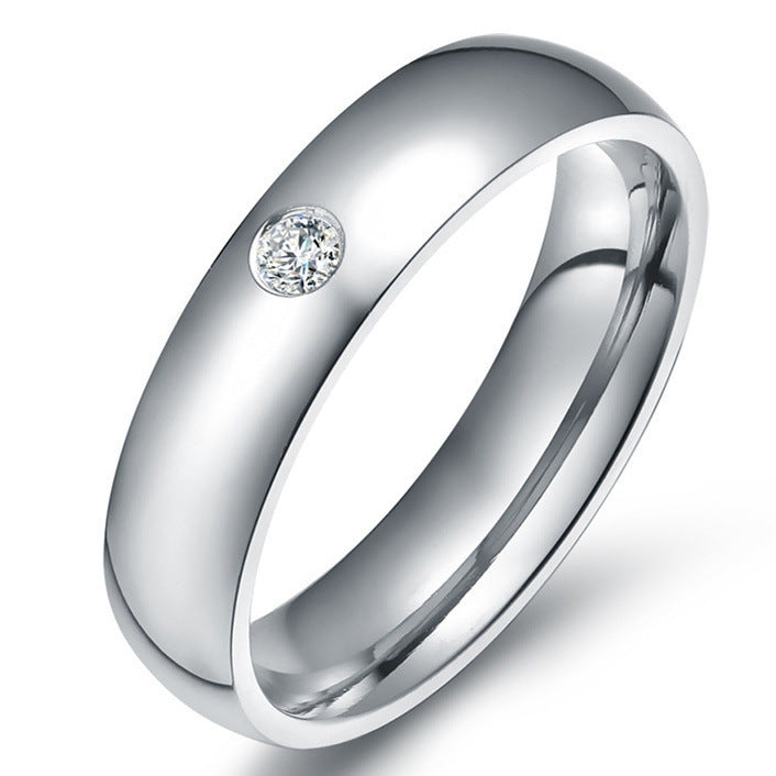 Stainless Steel Diamond Ring 4mm Men And Women Couple Ring