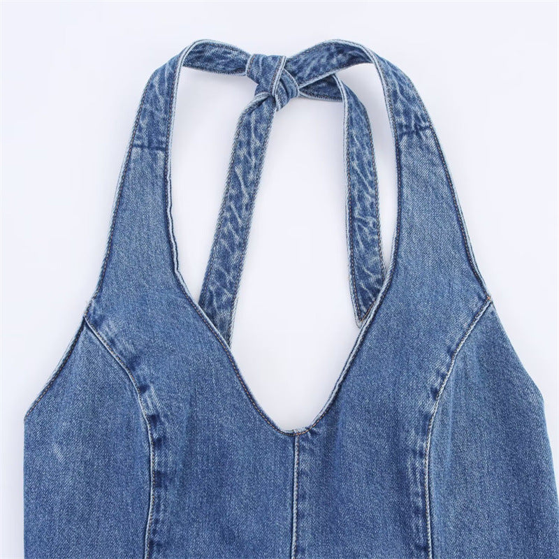 Off-the-shoulder Backless Denim Dress For Women
