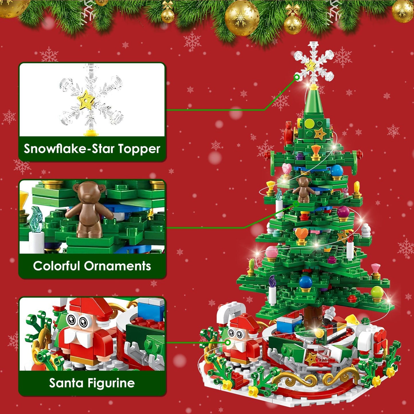 2025 Year Christmas Tree Building Set With LED Light Tabletop Christmas Building Block 24 Days Christmas Countdown Calendar For Boys Girls 3-6
