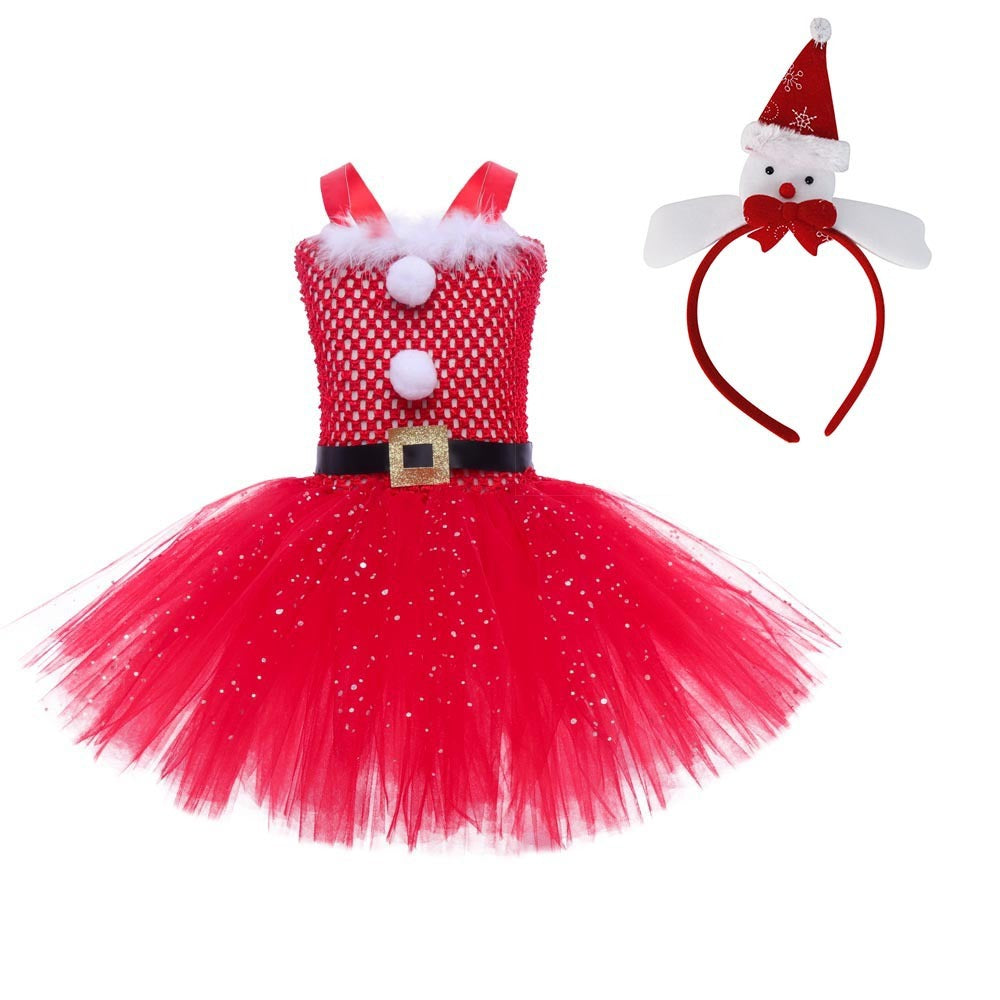 Christmas Children's Sequined Mesh Princess Dress