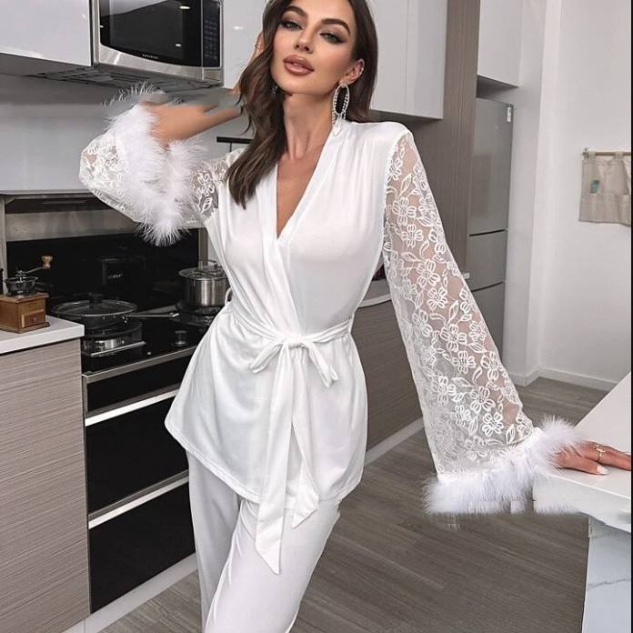 Nightgown Set Light Luxury Gentle Lace Women