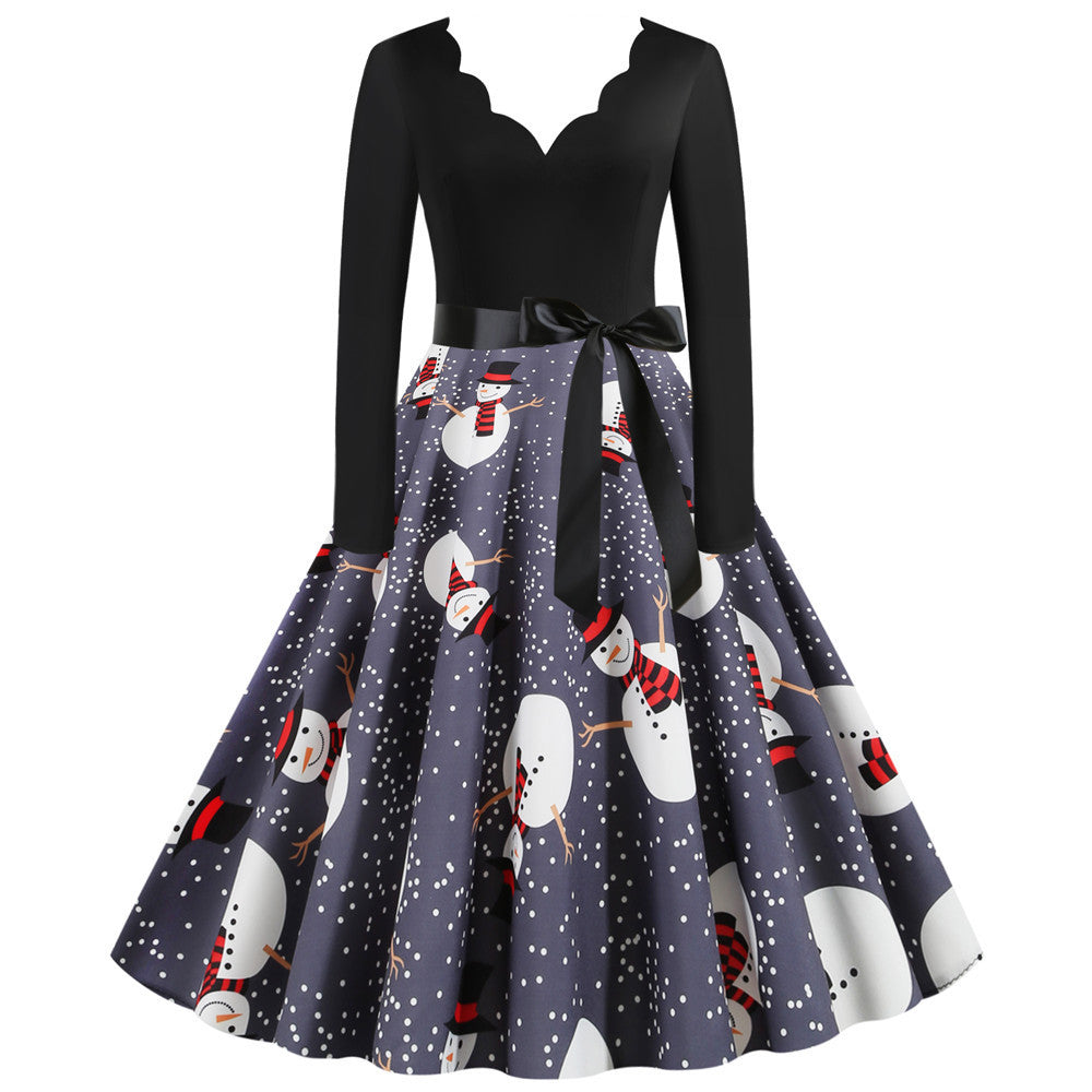 Christmas Long Sleeve Print Dress