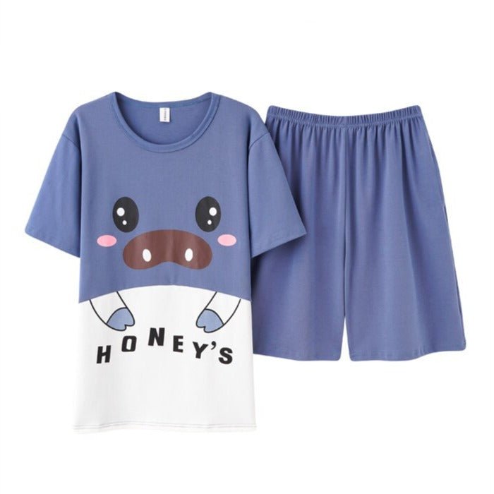 Summer Couple Pajamas Short-sleeved Knitted Cotton Homewear Suit