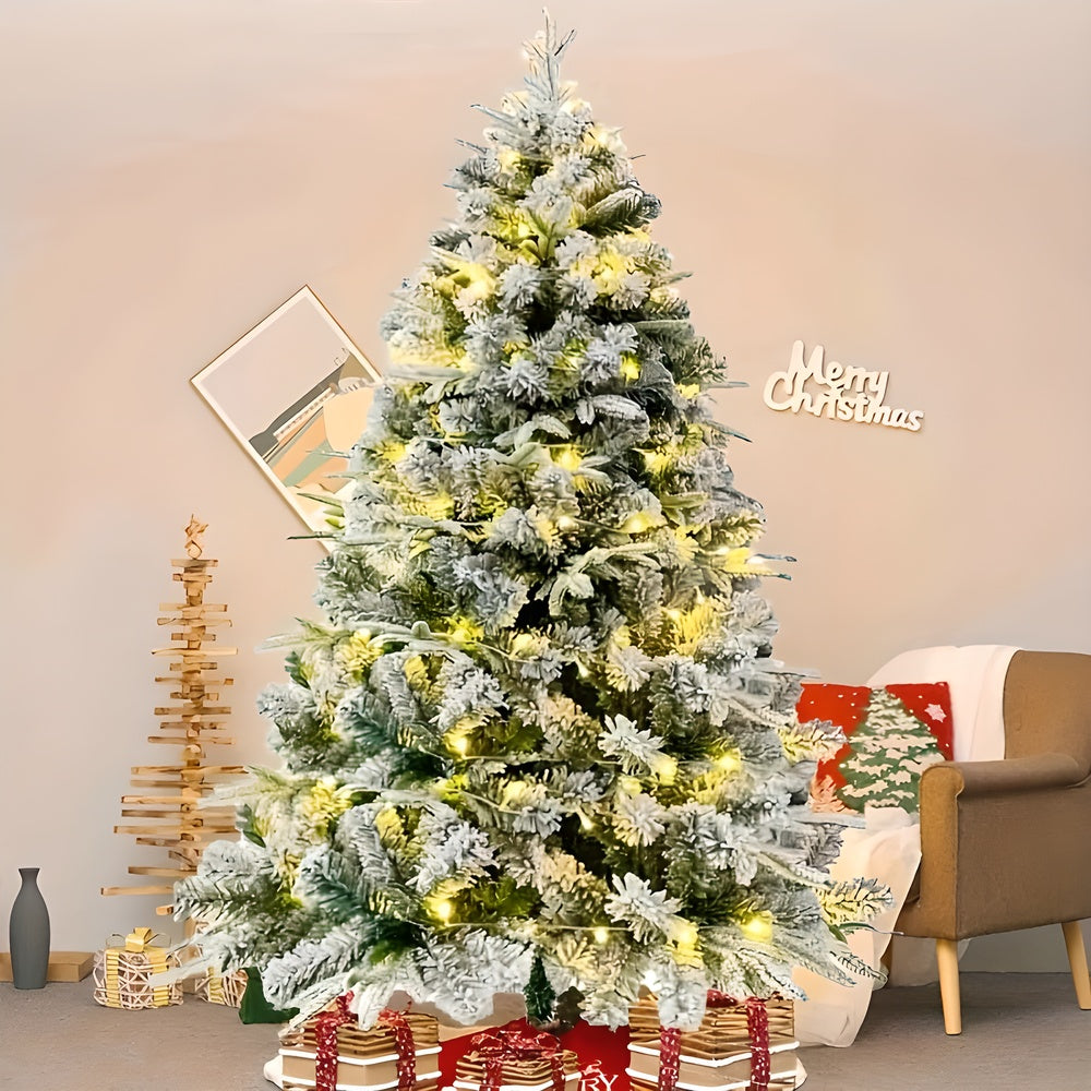 1 Piece Of 180cm - Tall White Flocked Christmas Tree, Thickened And Densified, With Lights
