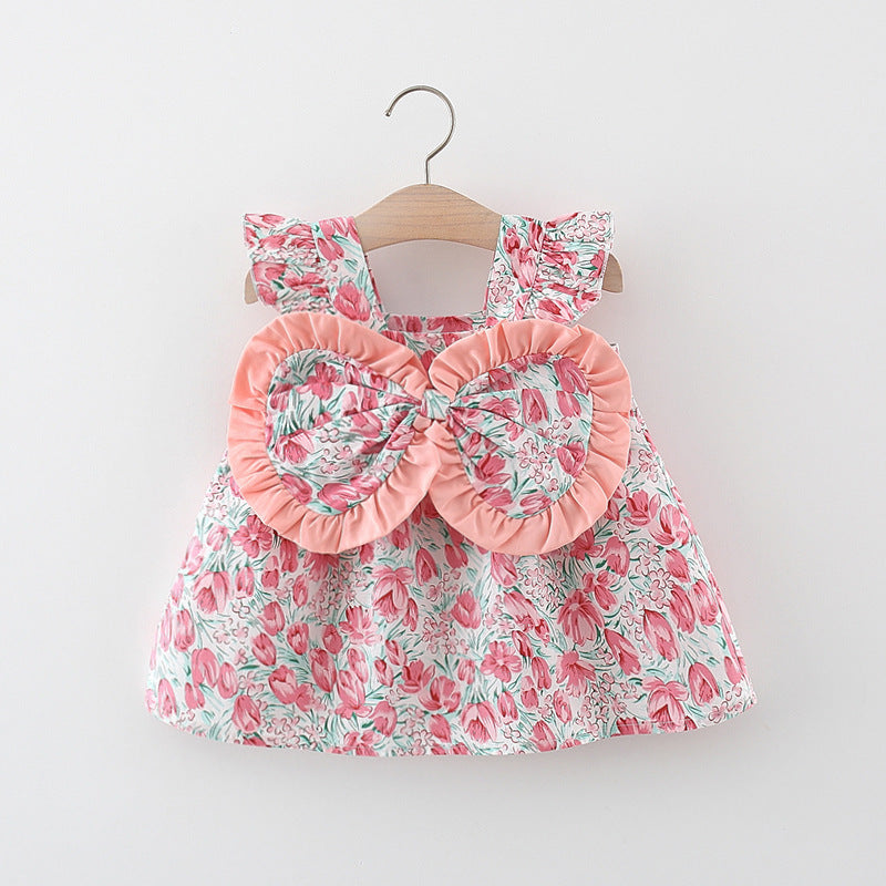 Girls' Dress Suspenders Flounced Sleeve Printing