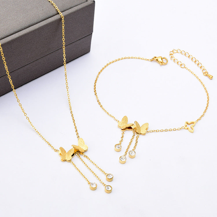 Women's Titanium Steel Tassel Frosted Butterfly Anklet