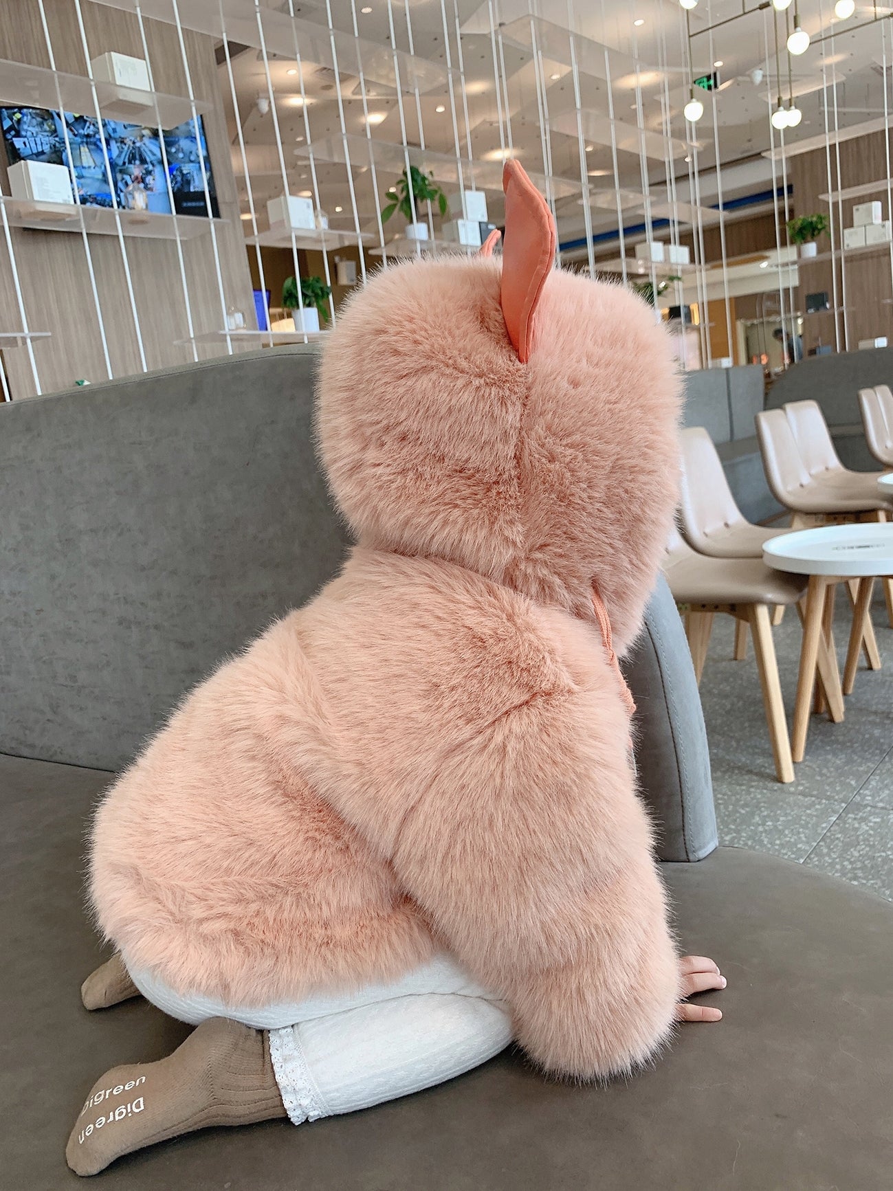 Girls Padded Fur Hooded Padded Jacket Faux Fur Top