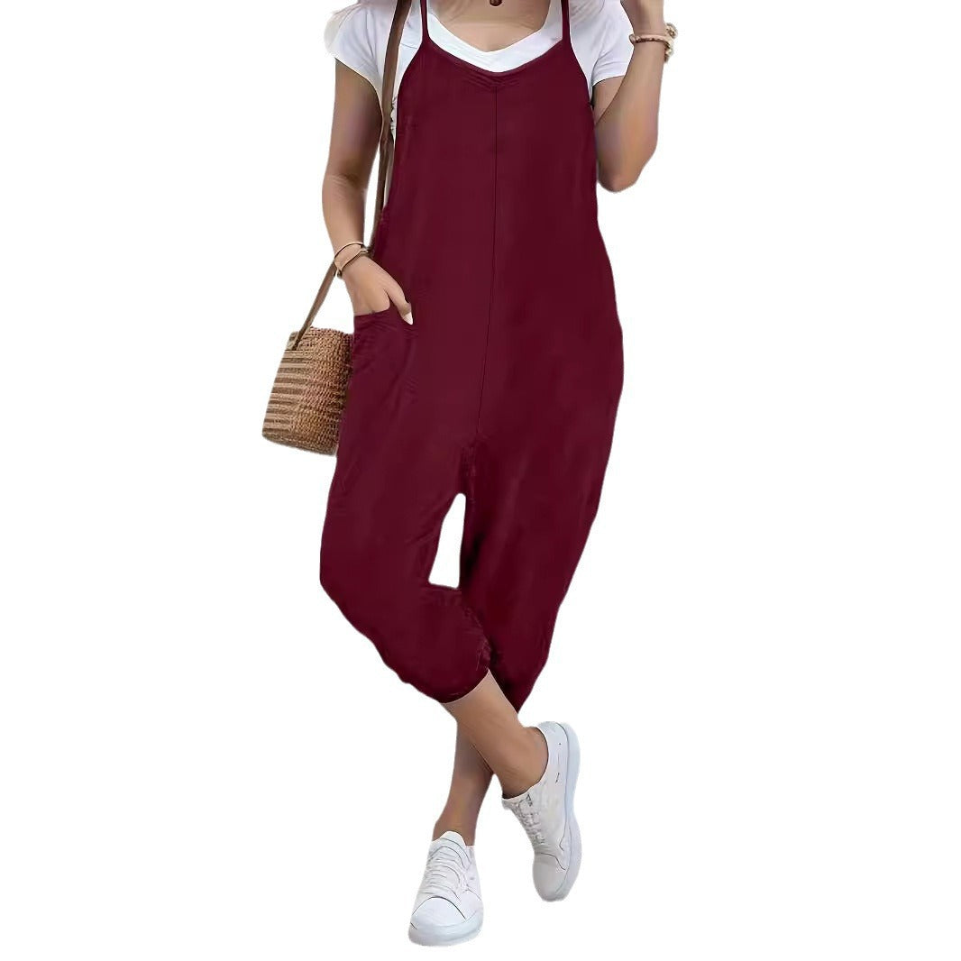 Pocket Sling Loose Casual Jumpsuit Women