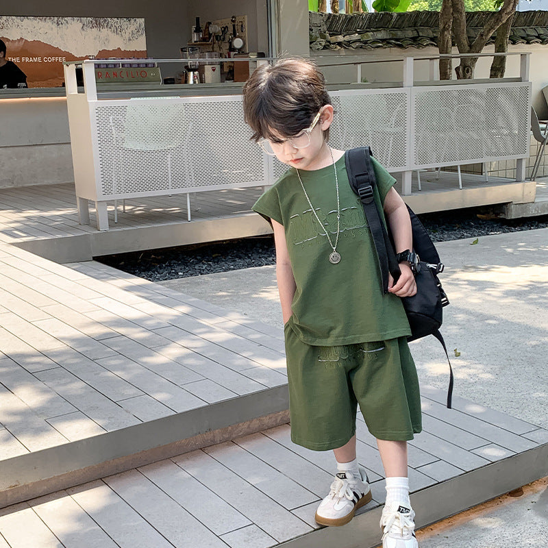 Children's Summer Clothing Boys Sleeveless Vest Outer Wear Shorts Two-piece Set