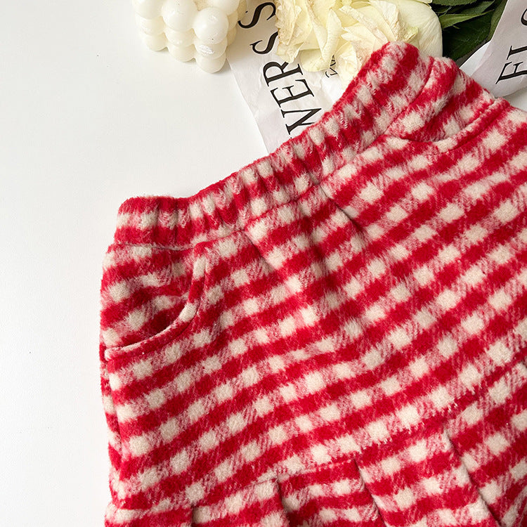 Baby Christmas Woolen Plaid Pleated Skirt