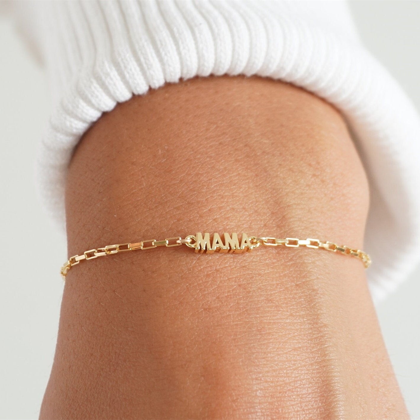 MAMA Square Box Chain Pendant Bracelet