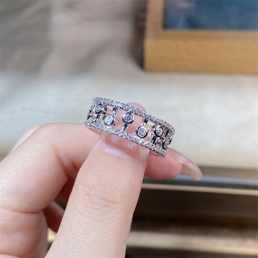 S925 Sterling Silver Hollow Water Drops Stackable Ring 8A Zircon