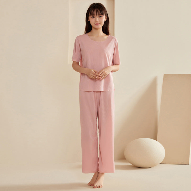Seamless Couple Pajamas Women's Summer Thread Ice Silk Cool