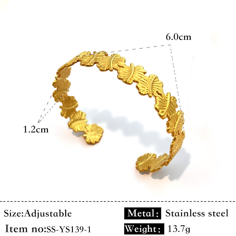 Stainless Steel Plated 18K Flower Titanium Steel Open-end Bracelet