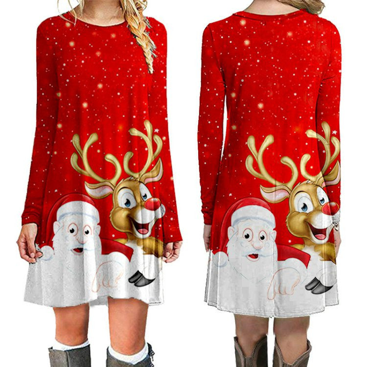 Women's Fashion Casual Christmas Printed Party Dress