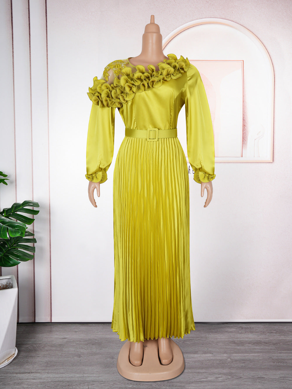 Long Sleeve Dress African Pleated Skirt