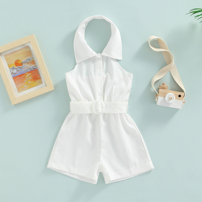 Halter Neck Retro Overalls Men And Women Baby Cute Shorts