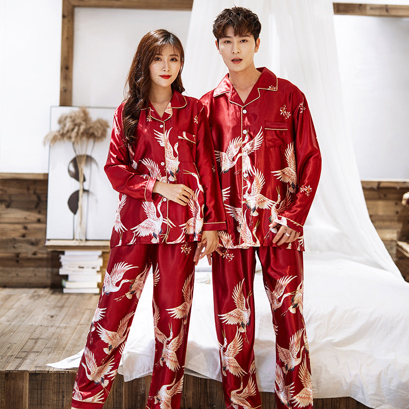 Pajamas Couple Long-sleeved Cardigan Two-piece Suit Men's And Women's Homewear