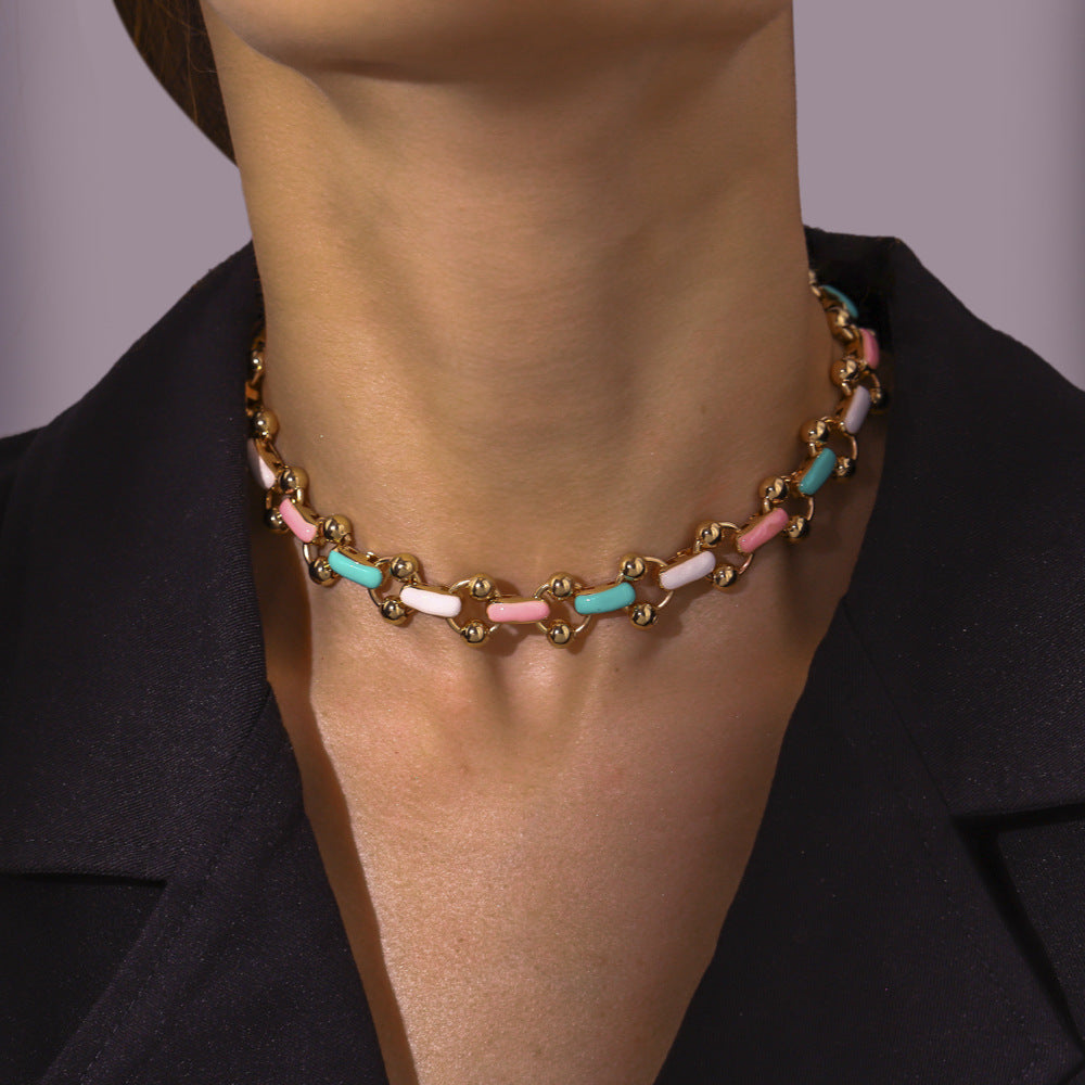 Dripping Rainbow Color Necklace Exaggerated Necklace Clavicle Chain