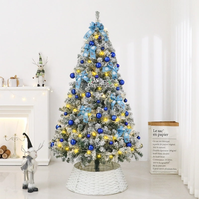 Christmas Tree With Incandescent Warm White Lights, Snow Flocked Full Prelighted Xmas Tree With 820 Branch Tips & Foldable Stand, Lake Blue Gradient