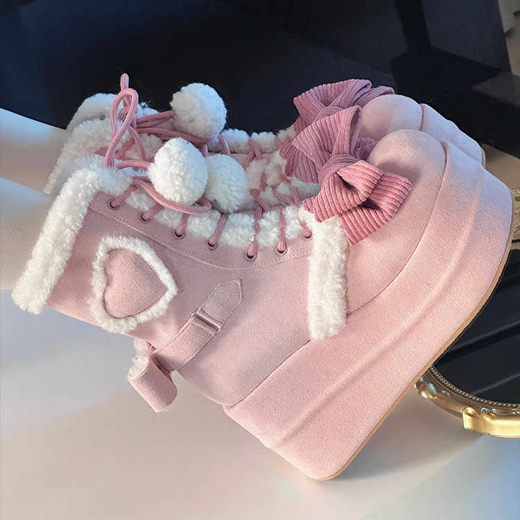 Autumn And Winter New Thick Bottom Sweet Soft Girl Cute Fur Ball Boots