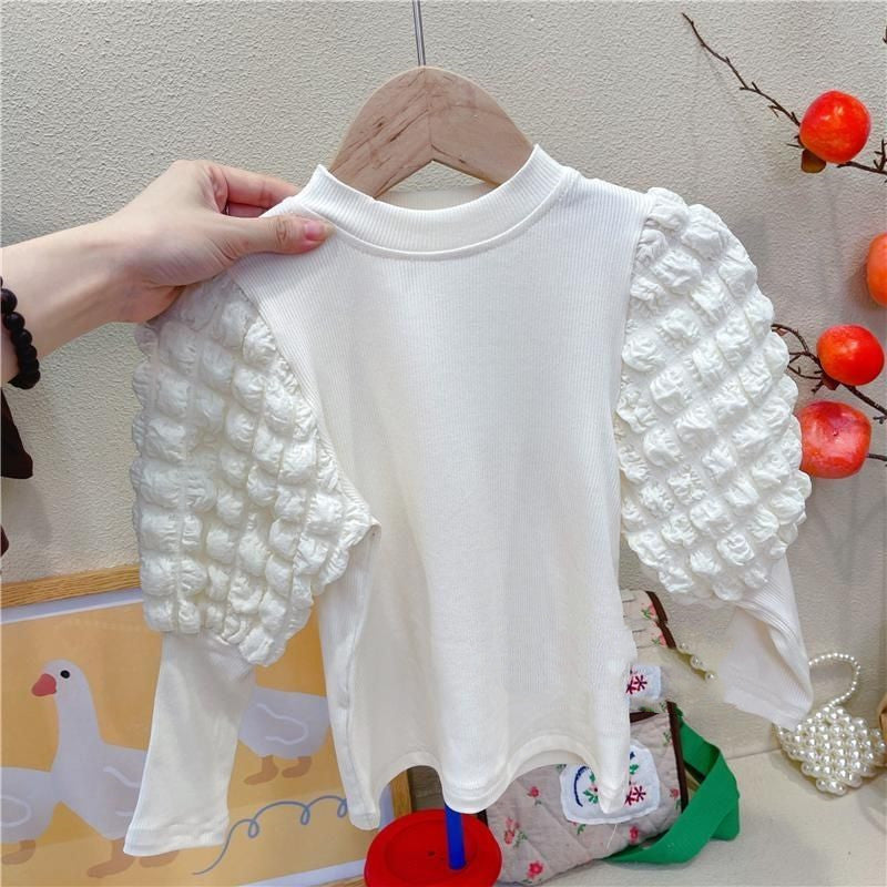 New White Shirt Top With Bubble Sleeves