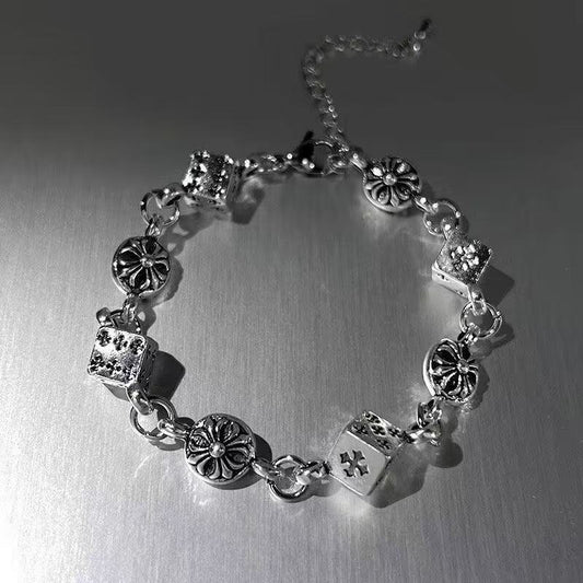 Silver Titanium Steel Dice Bracelet