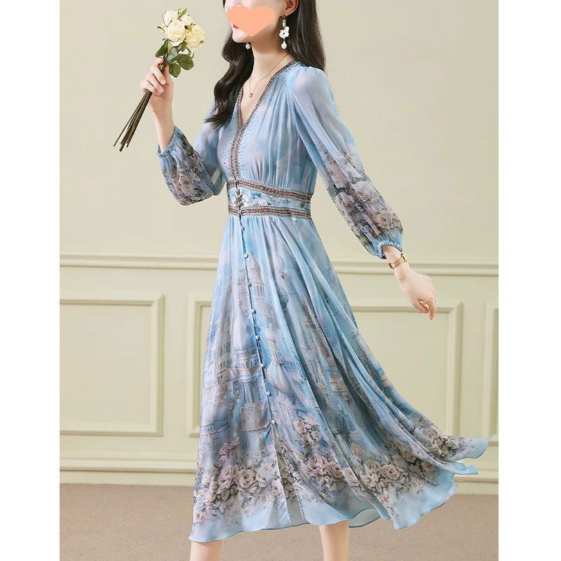 French Slimming Temperament Printed Floral Skirt