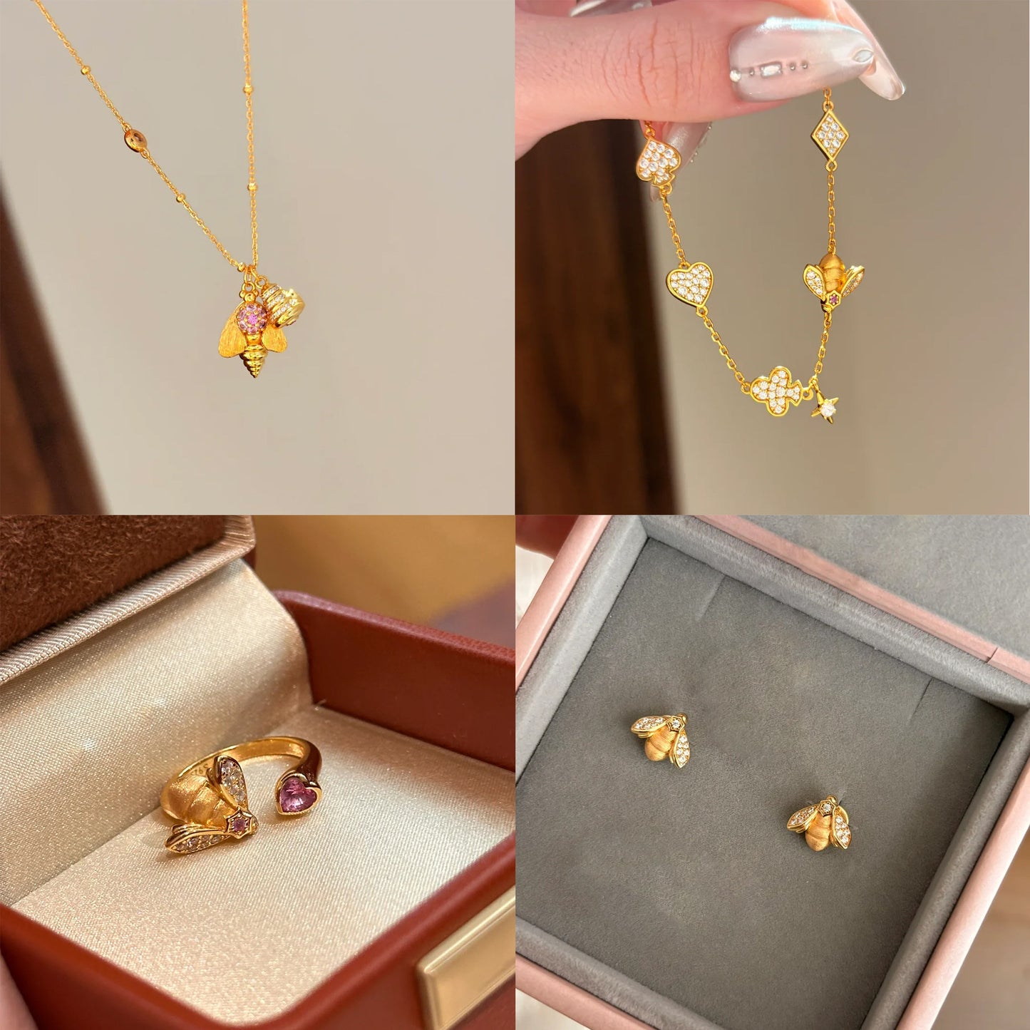 Little Bee Simple Rhinestone Heart-shaped Ring