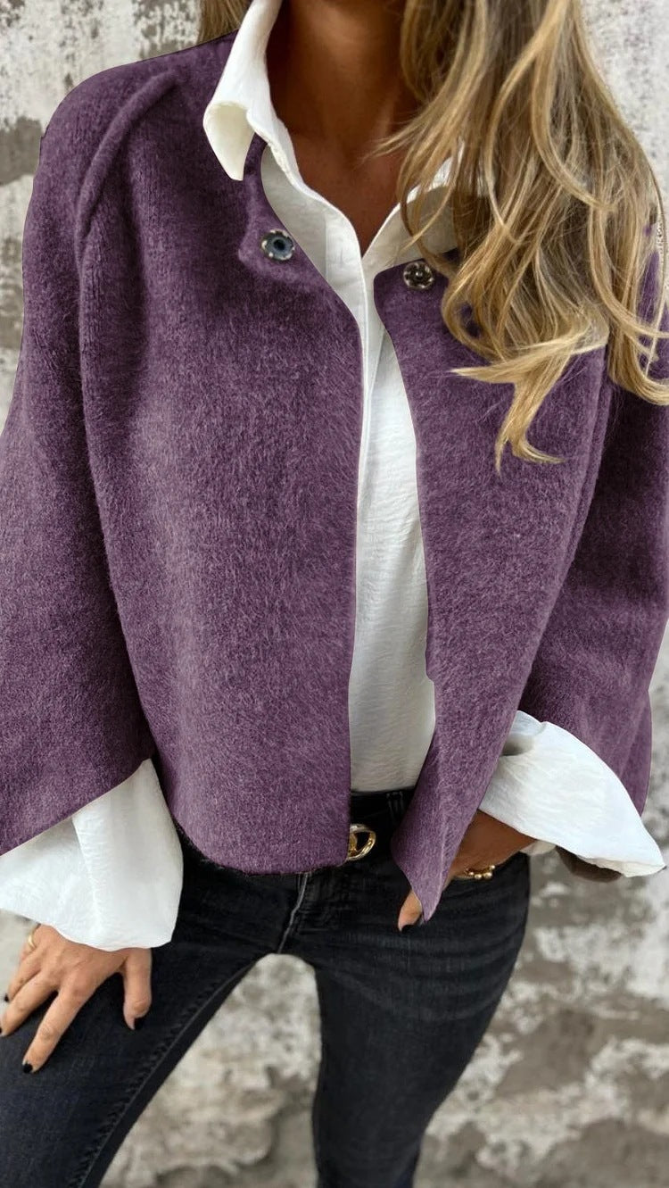 Women's Batwing Sleeve Cardigan Ins Fashion Cropped Jacket Tops Autumn And Winter Loose Short Cashmere Coat