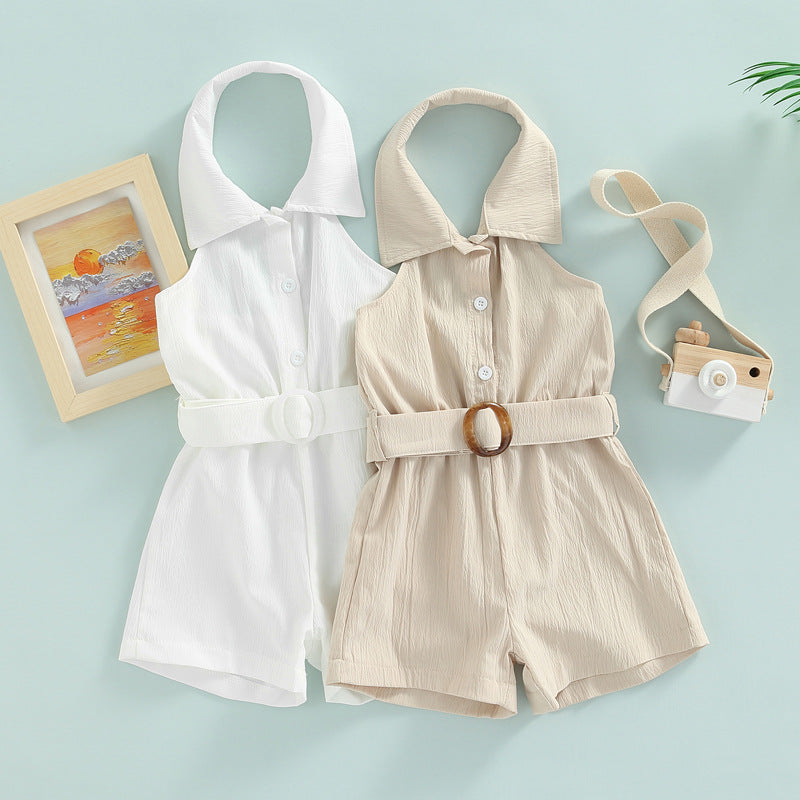 Halter Neck Retro Overalls Men And Women Baby Cute Shorts