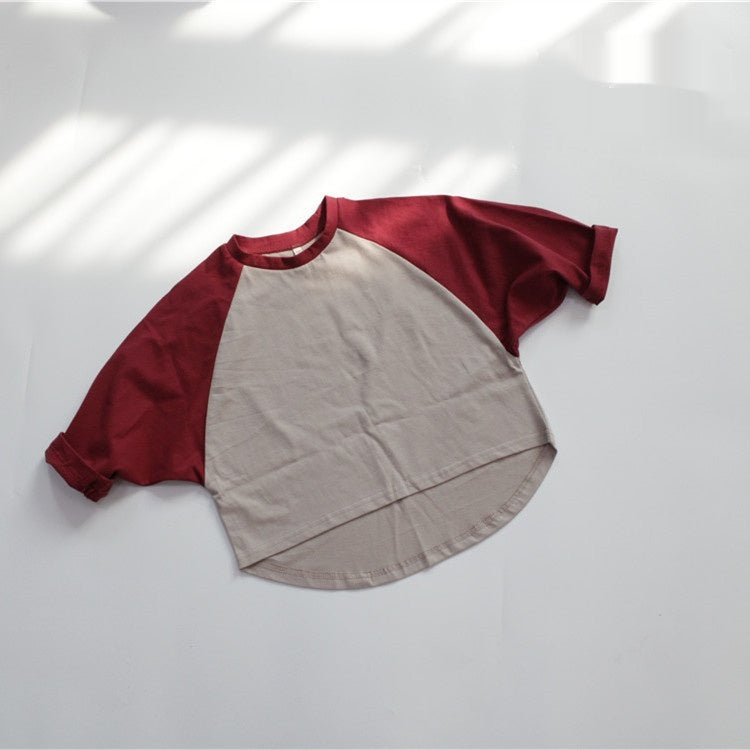 Autumn Cropped Sleeve Loose Color Matching Top