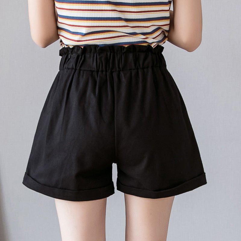 Casual Comfy Wild Shorts Women Elastic High Waist Crimping