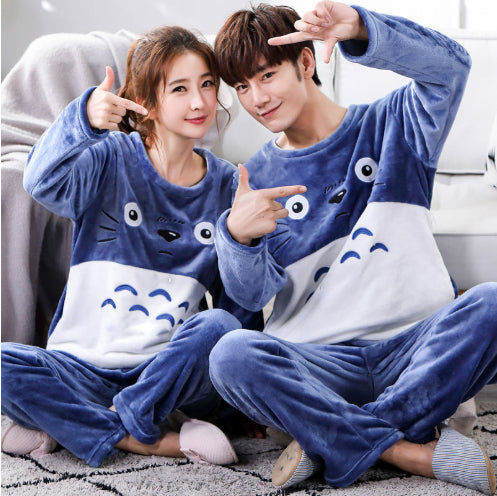 Couple Coral Velvet Pajamas Female Autumn And Winter Fleece-lined Cartoon