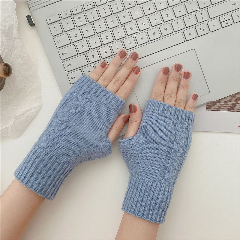 Half Finger Leaky Wool Knitted Gloves Short