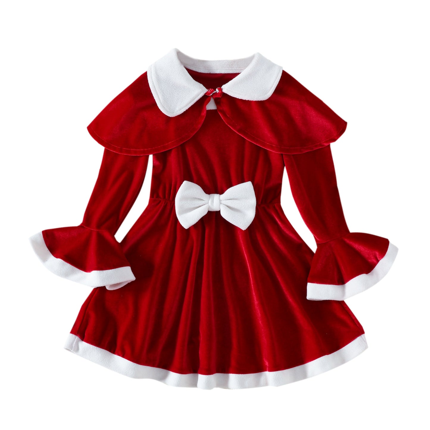 Christmas Cute Solid Color Cloak Bow Dress