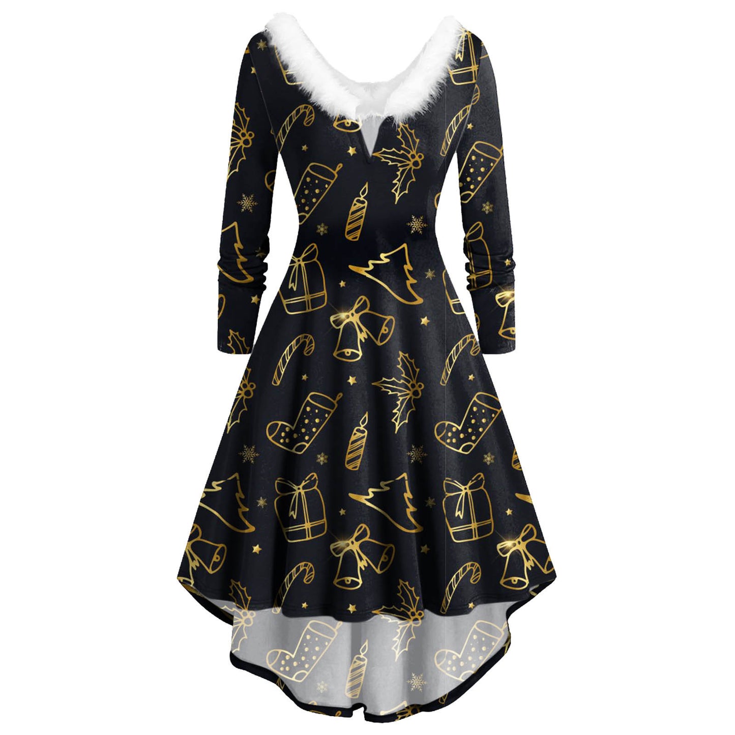 Ladies Christmas Long Sleeve Dress Printed Skirt Dress