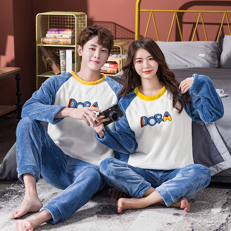 Couple Coral Velvet Pajamas Female Autumn And Winter Fleece-lined Cartoon