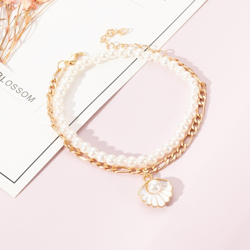 Women's Multi Layered Rice Beads Colorful Shell Pearl Feet Chain