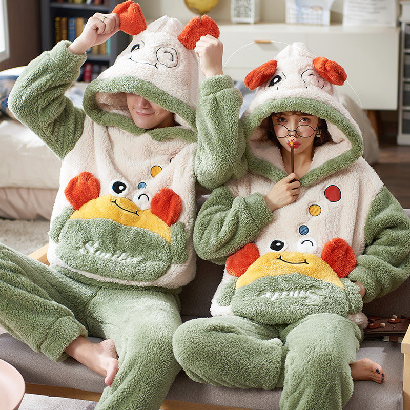 Winter Couple Thickened Flannel Pajamas Suit
