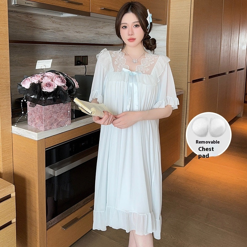 Lace Bow Mesh Midi Nightdress Homewear