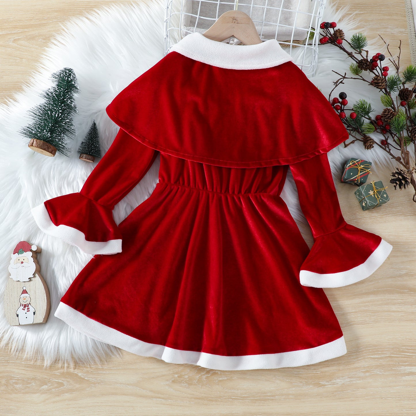 Christmas Cute Solid Color Cloak Bow Dress