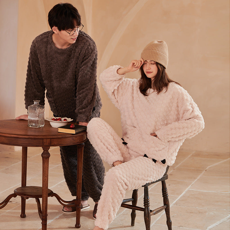 Couple Pajamas Warm Jacquard Coral Fleece Home Wear Suit