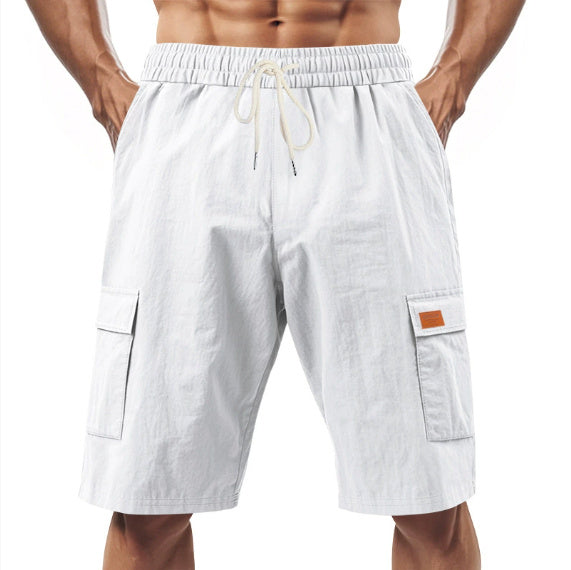 Loose Sports And Leisure Solid Color Linen Drawstring Shorts