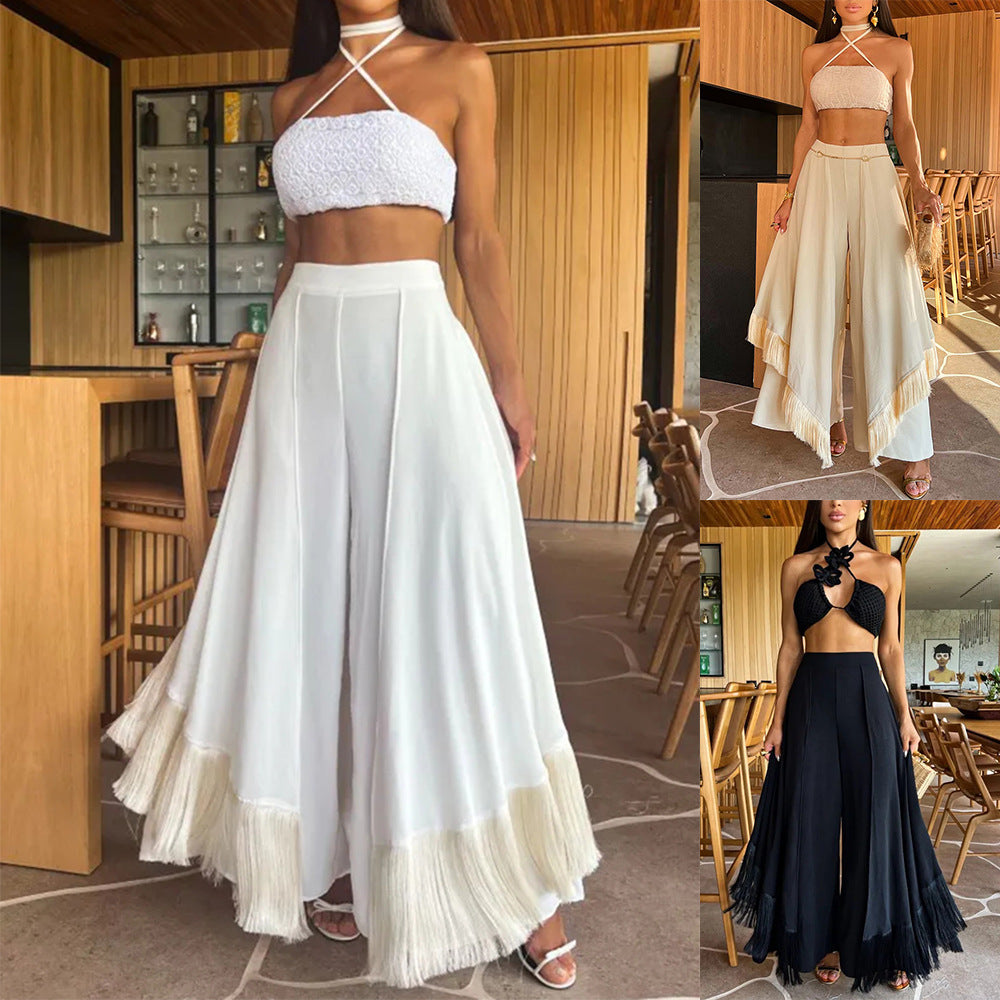 Individual Casual Flared Tassel Pants For Women