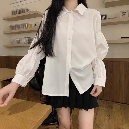 French Style Retro Design Niche Chic Bubble Long Sleeve Tops Shirt Female